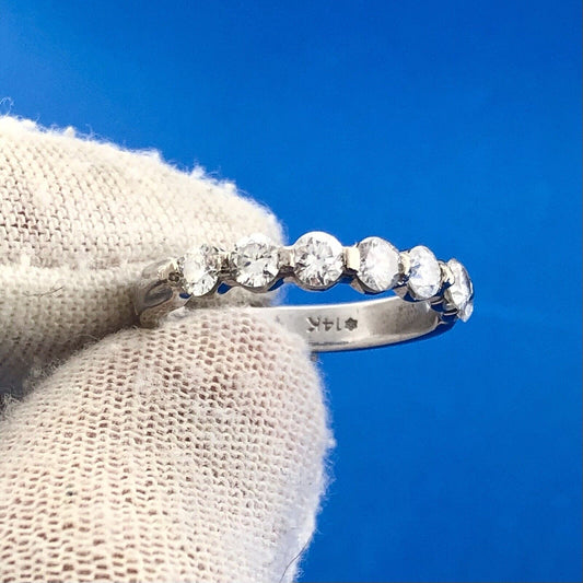 Stunning 14K White Gold Seven Diamond Anniversary Eternity Band Ring