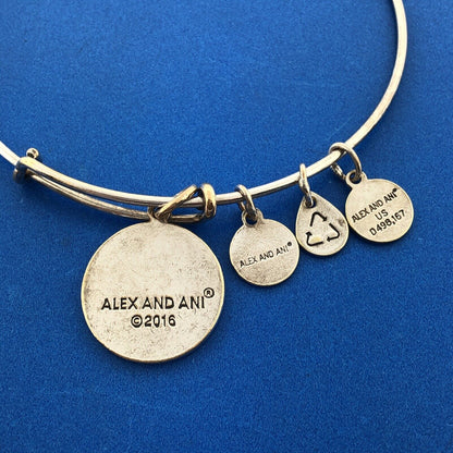 2016 ALEX And ANI Bronze Toned Because I Love You Wire Adjustable Charm Bracelet