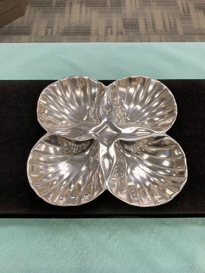 Aluminum High Polished 4 Compartment Shell Relish Dip Serving Tray