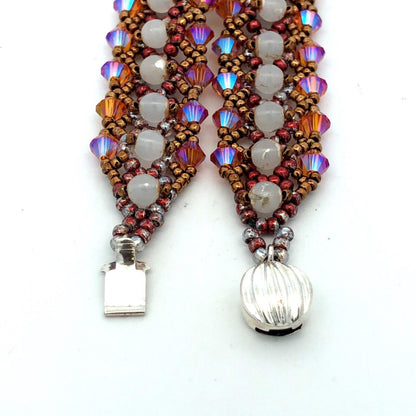 925 Sterling Silver Vintage Faux Pearl Crystal Woven Beaded Bracelet