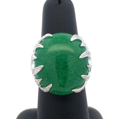 Designer SX 925 Sterling Silver Oval Chrysoprase Cubic Zirconia Statement Ring