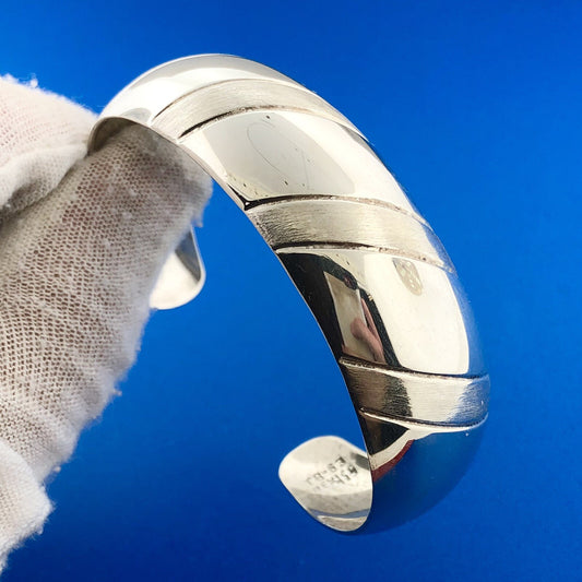 Vintage Taxco Mexico Sterling Silver Polished Florentine Cuff Bracelet