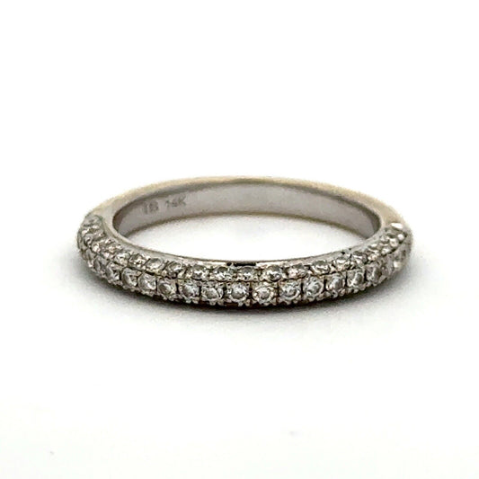 Designer IB 14K White Gold 3 Row Pave Diamond Wedding Anniversary Band Ring