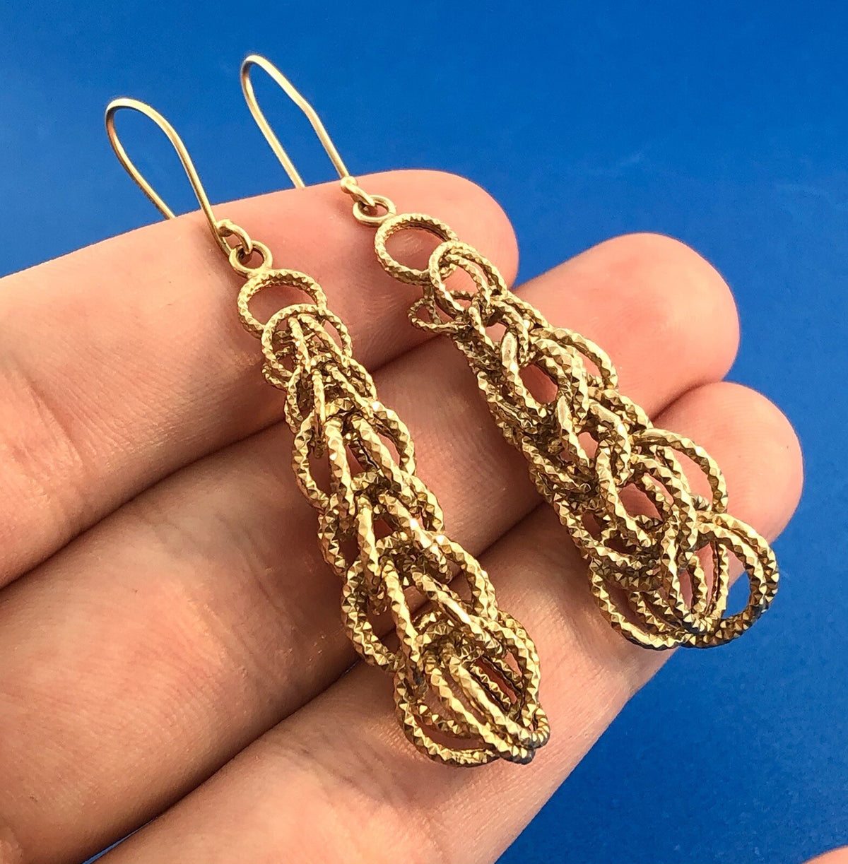 Sterling Silver 925 Gold Tone Vermeil Interlocked Circle Teardrop Hook Earrings