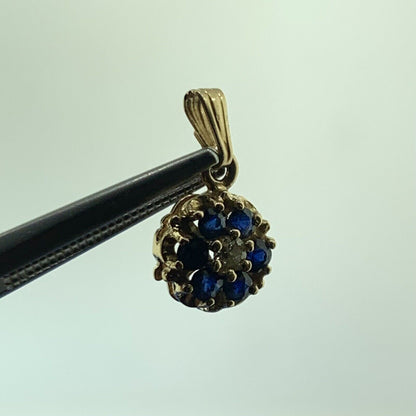 14K Yellow Gold Blue Sapphire Diamond Accented Floral Petite Charm Pendant
