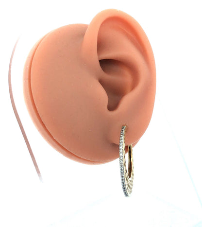 Vermeil 925 Sterling Silver Basket Weave Hoop Cubic Zirconia Border Earrings