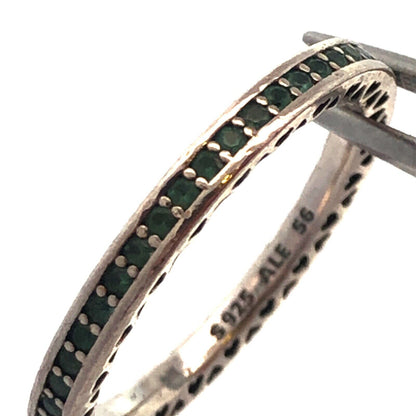 PANDORA 925 Silver Radiant Hearts 191011NRG Royal Green CZ Enamel Stackable Ring