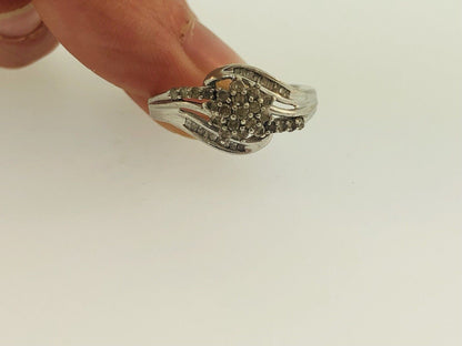 Sterling Silver 925 Diamond Waterfall Cluster Engagement Bridal Ring