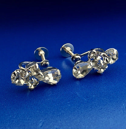 Estate Silver Tone Crystal Rhinestone Bridal Wedding Screw Back Earrings