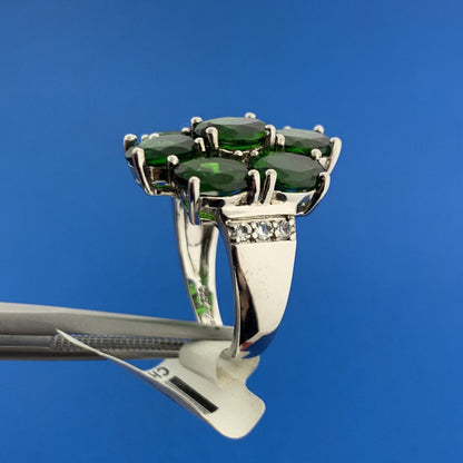 Designer 925 Sterling Silver Green Tourmaline White Topaz Accent Statement Ring