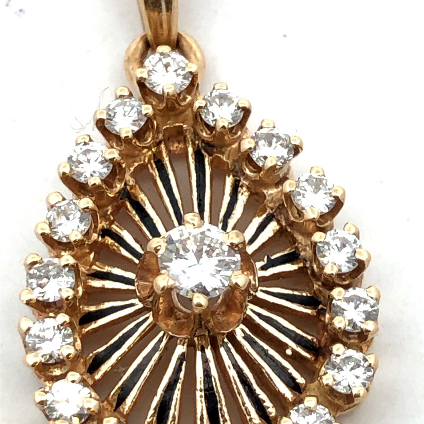 Estate 14K Yellow Gold Round Diamond Teardrop Pendant