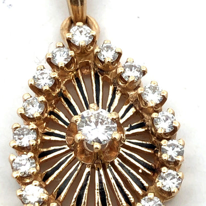 Estate 14K Yellow Gold Round Diamond Teardrop Pendant