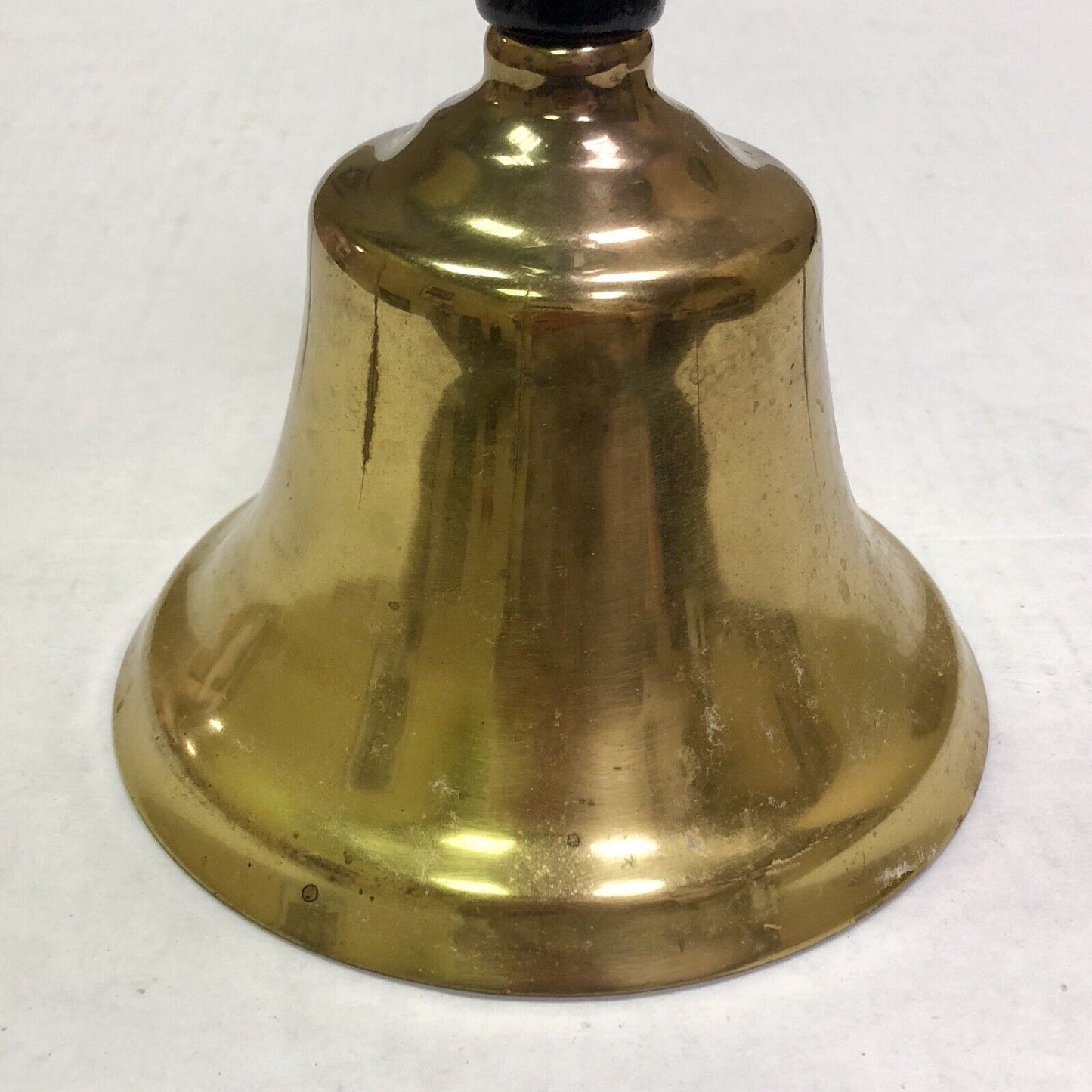 Estate Brass Wooden Black Lacquered Handled Statement Hand Bell Dinner Bell