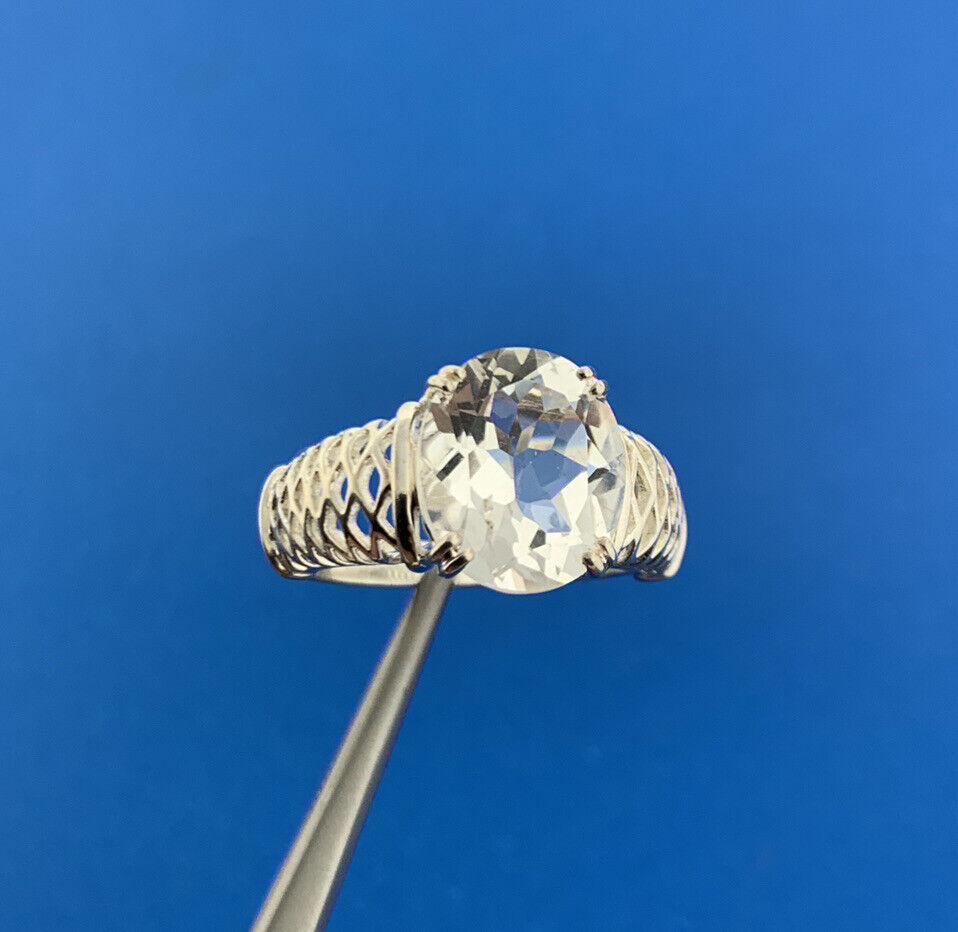 Designer Sterling Silver 925 Oval Cubic Zirconia CZ Statement Cocktail Ring