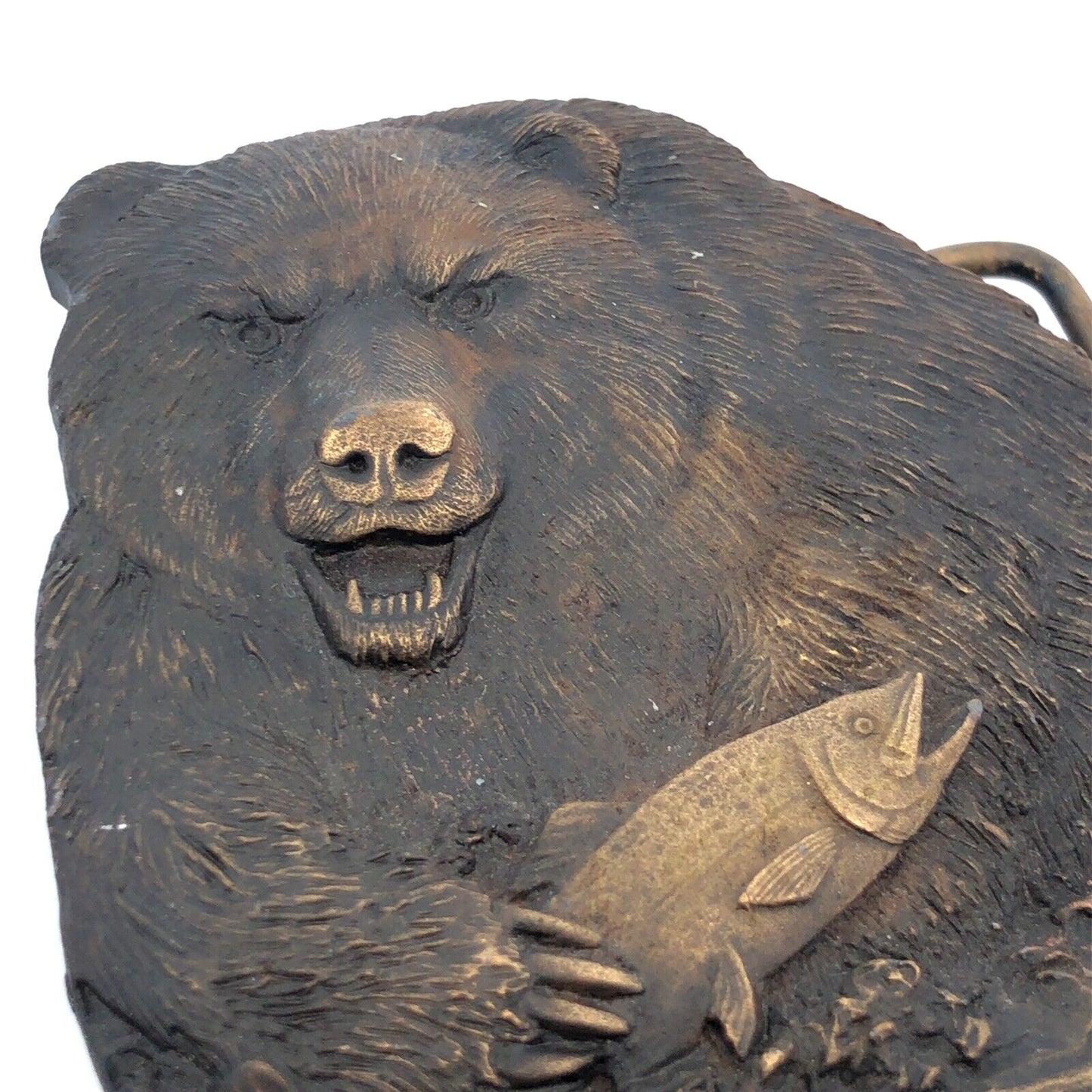 1978 Bergamot Brass Works Grizzly Bear W/Fish Statement Unisex Belt Buckle
