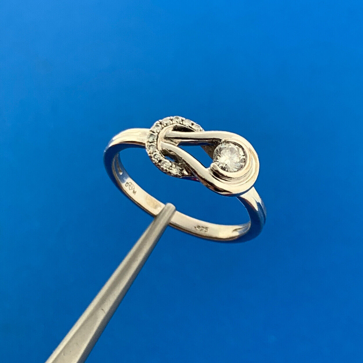 Designer JB Sterling Silver Diamond Solitaire Accented Freeform Infinity Ring