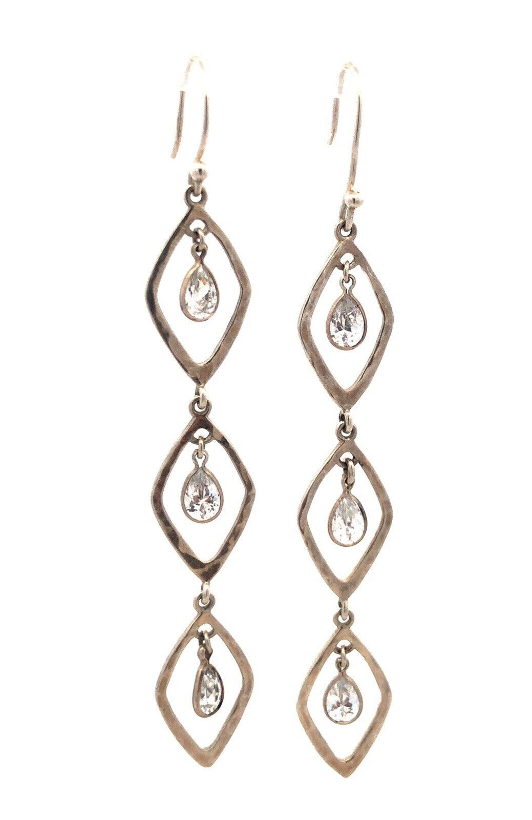 Estate 925 Sterling Silver Pear Cubic Zirconia CZ Oval Modernist Dangle Earrings