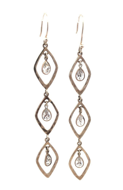 Estate 925 Sterling Silver Pear Cubic Zirconia CZ Oval Modernist Dangle Earrings