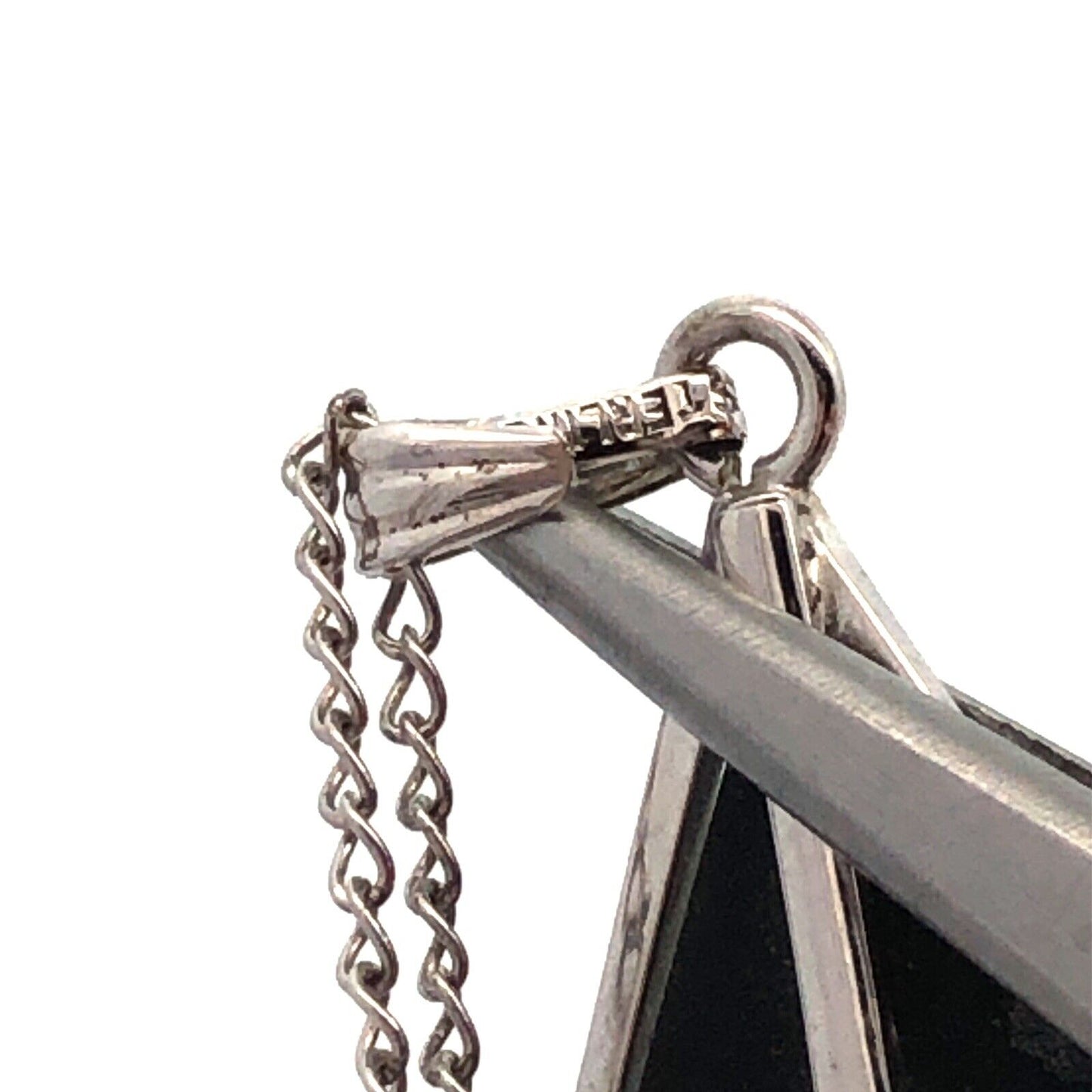 Estate 925 Sterling Silver Black Onyx Modernist Pendant Necklace