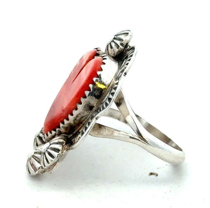 Native American Sterling Silver Spiny Oyster Turquoise Concho Carved Heart Ring