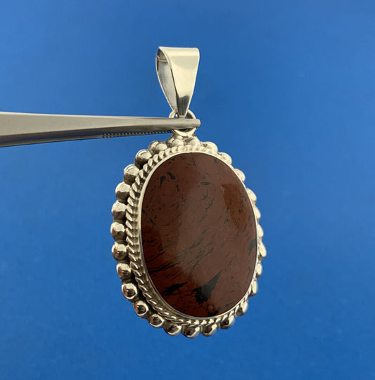 Estate Mexican Sterling Silver 925 Oval Cabochon Red Jasper Dangle Pendant