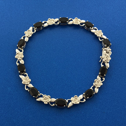 Designer 925 Sterling Silver Oval Garnet Flower Station January Tennis Bracelet