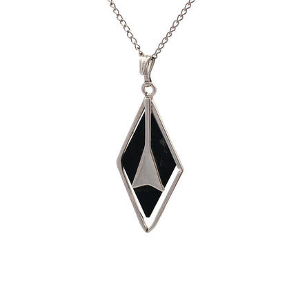 Estate 925 Sterling Silver Black Onyx Modernist Pendant Necklace