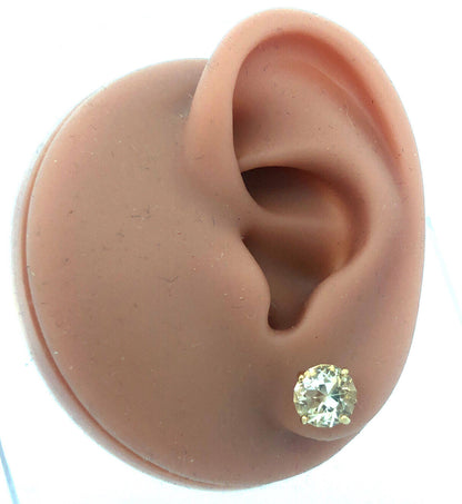 Stunning 14K Yellow Gold Honey Quartz Solitaire Statement Stud Earrings