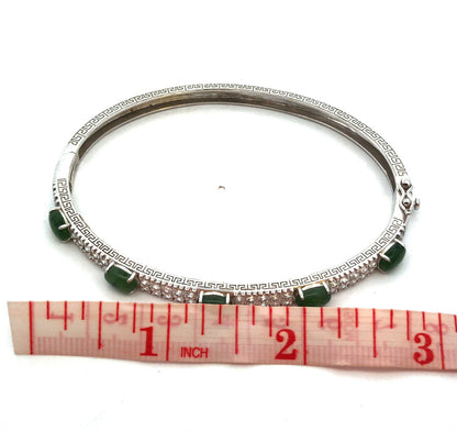 Desinger PAJ JOY 925 Sterling Silver Oval Jade CZ Accented Hinged Cuff Bracelet