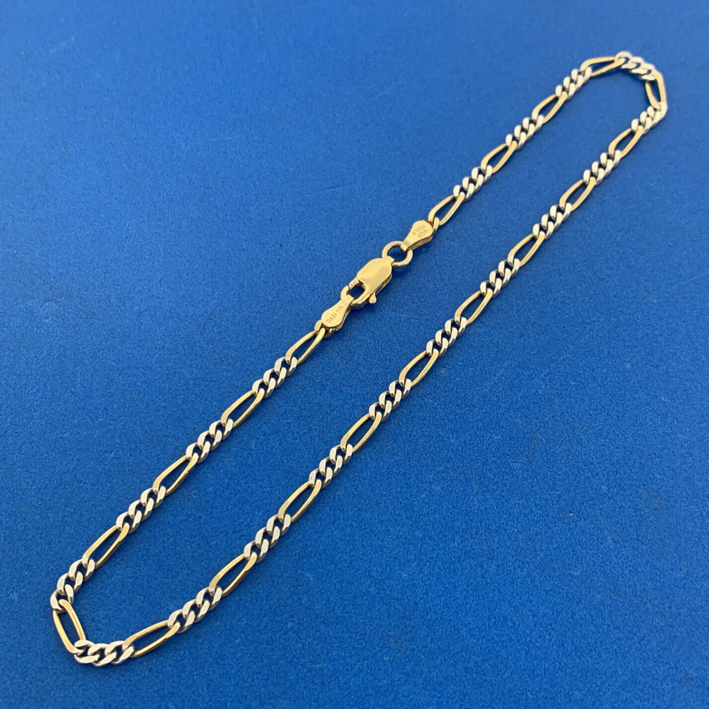 Karizia Spa Italy 925 Sterling Silver Vermeil 2 Toned Figaro Link Chain Bracelet