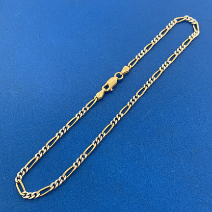 Karizia Spa Italy 925 Sterling Silver Vermeil 2 Toned Figaro Link Chain Bracelet