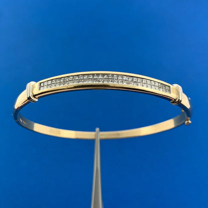 Designer 14K Yellow Gold Princess Channel Set Diamond Hinged Bangle Bracelet