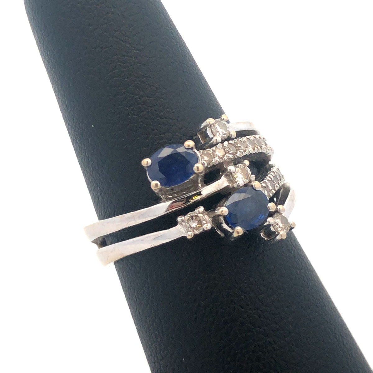 One-of-a-kind 14k White Gold Diamond and Sapphire Statement Ring