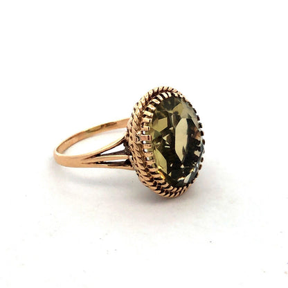 Vintage Siffari 14K Yellow Gold Oval Green Amethyst Solitaire Cocktail Ring