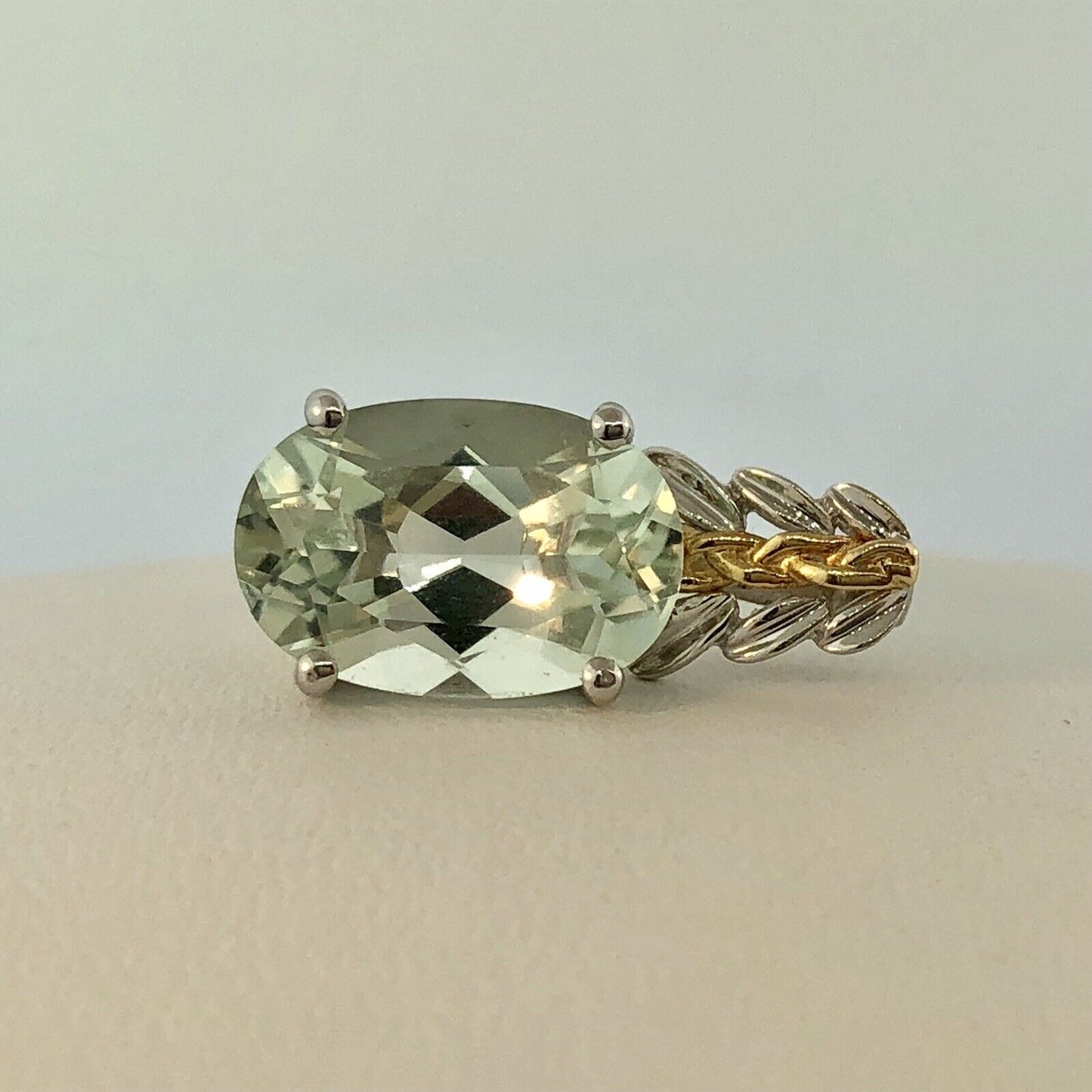 18K White Yellow Gold Prasiolite Green Amethyst February Statement Pendant