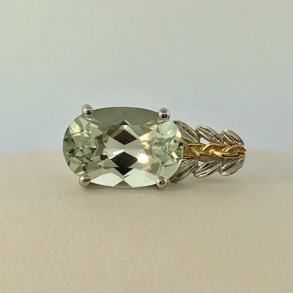 18K White Yellow Gold Prasiolite Green Amethyst February Statement Pendant