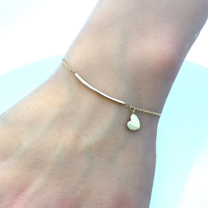 Designer ARR 14K Yellow Gold Simple Heart Charm Chain Bar Bracelet