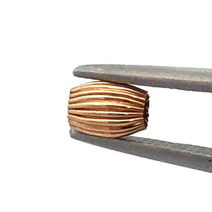 Designer 10K Yellow Gold Oval Egg Shaped Ribbed Bead Slide Bracelet Spacer Charm