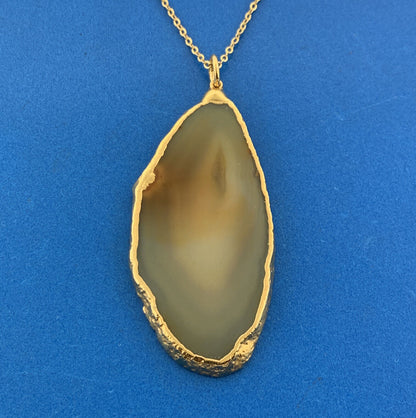 Designer Charlene K Sterling Silver 14K Vermeil Golden Agate Pendant Necklace
