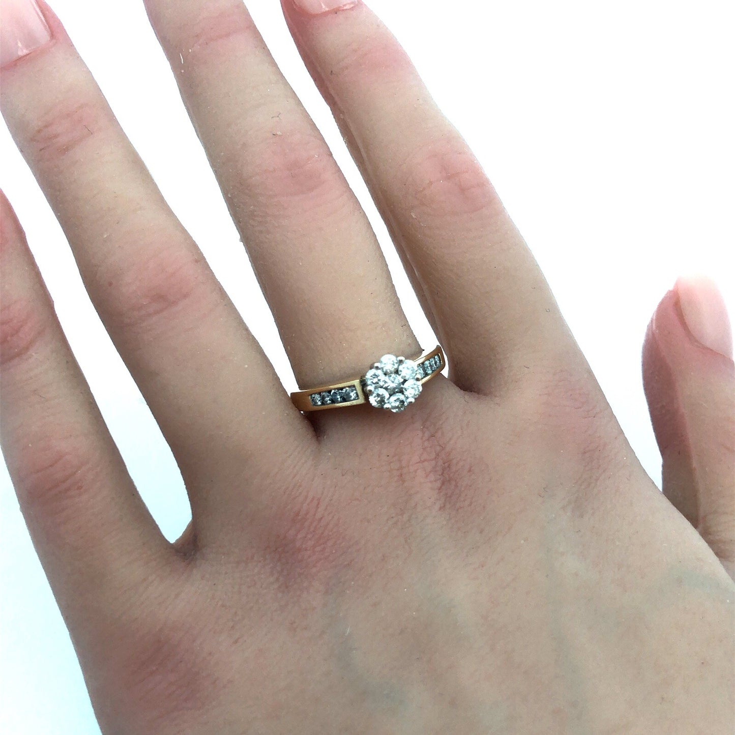 Designer IKS 14K Yellow Gold Diamond Floral Cluster Engagement Anniversary Ring