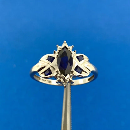 10K White Gold Marquise Sapphire Diamond Accented September Occasion Ring