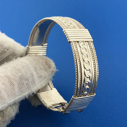 Estate 925 Sterling Silver Textured Design Wire Wrapped Cuff Bracelet
