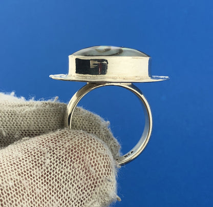 Designer CII Mexican Sterling Silver 925 Cabochon Abalone Shell Ring Size 7