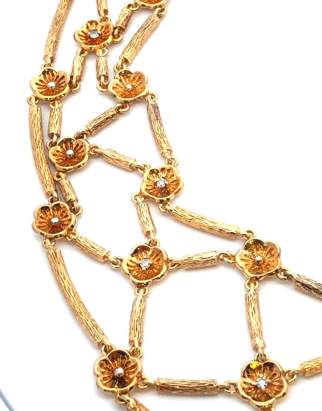 Designer Stephen Dweck 925 Sterling Silver Vermeil Diamond Floral Statement Necklace