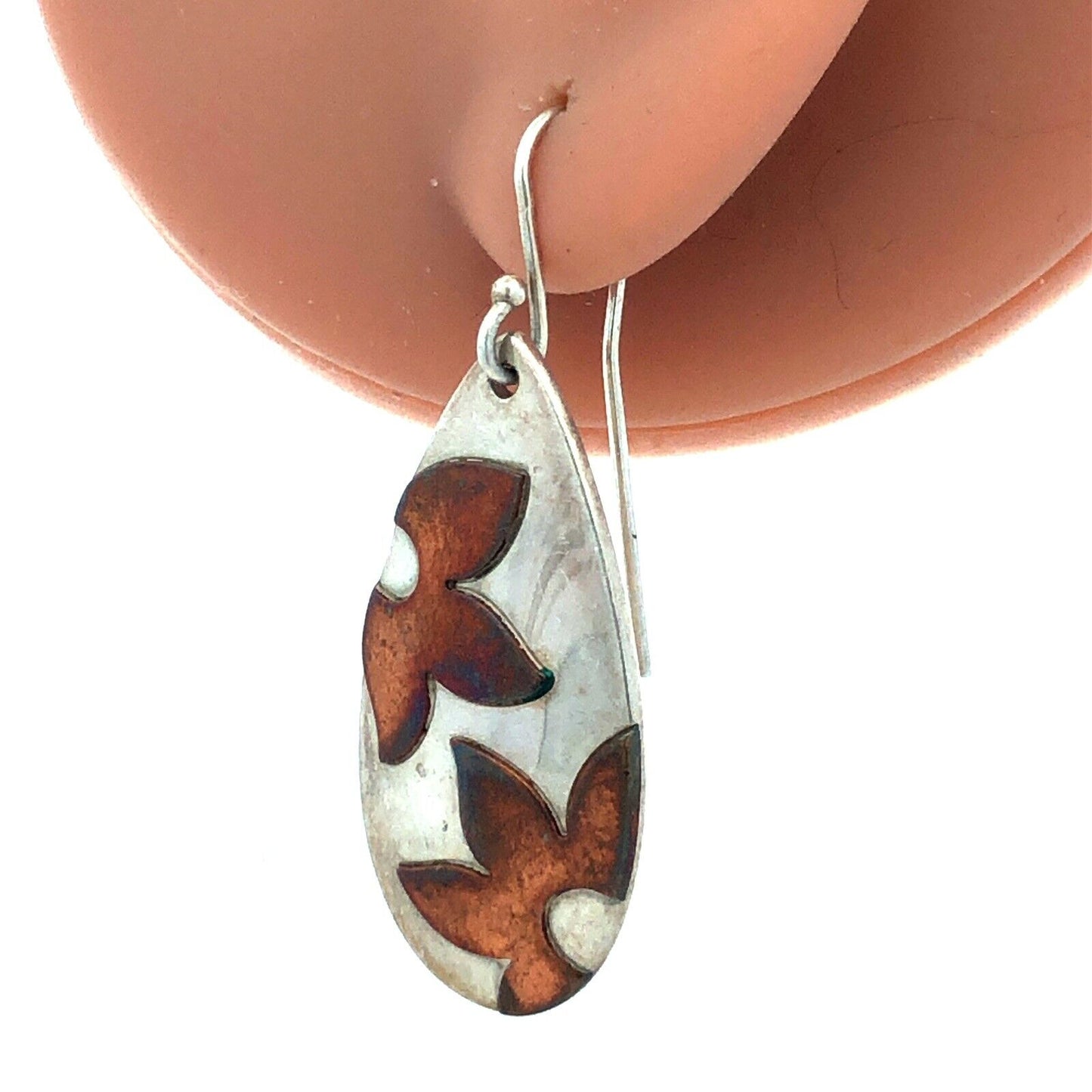 Retired James Avery 925 Sterling Silver Copper Floating Flowers Dangle Earrings