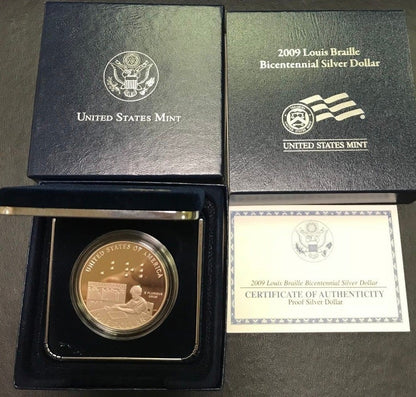 2009 P Louis Braille Bicentennial Commemorative Proof Silver Dollar $1