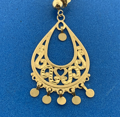 Michael Anthony MA 14K Yellow Gold Open Work Heart Scroll Dangle Drop Earrings