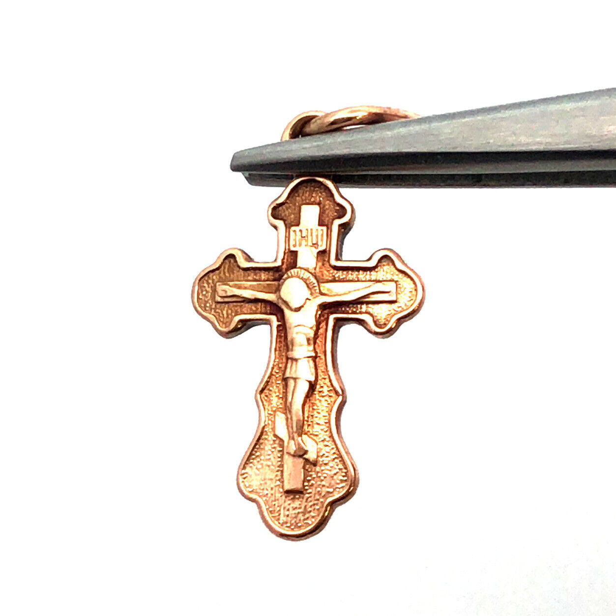 Designer 14K Yellow Gold Catholic Cross Crucifix Reversible Pendant