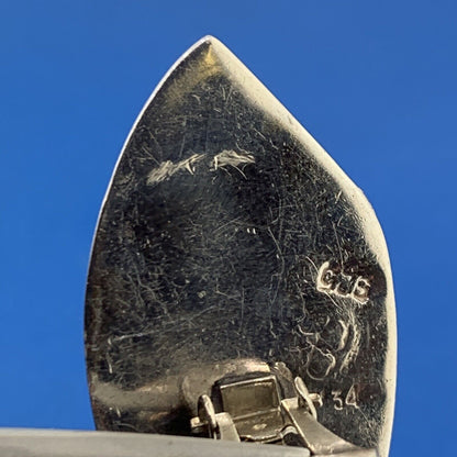 Mid Century Taxco Los Ballesteros Sterling Silver Onyx Modernist Clip Earrings