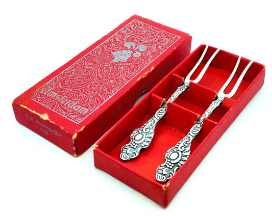 A.B. Nils-Johan Silver Extra Plated Floral Scroll Pair Lemon Cocktail Forks NIB
